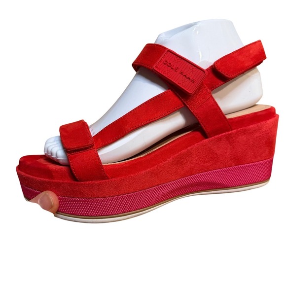 Cole Haan Grand Ambition Red Suede Wedge Sandals W22374 Size 7 - Picture 2 of 16